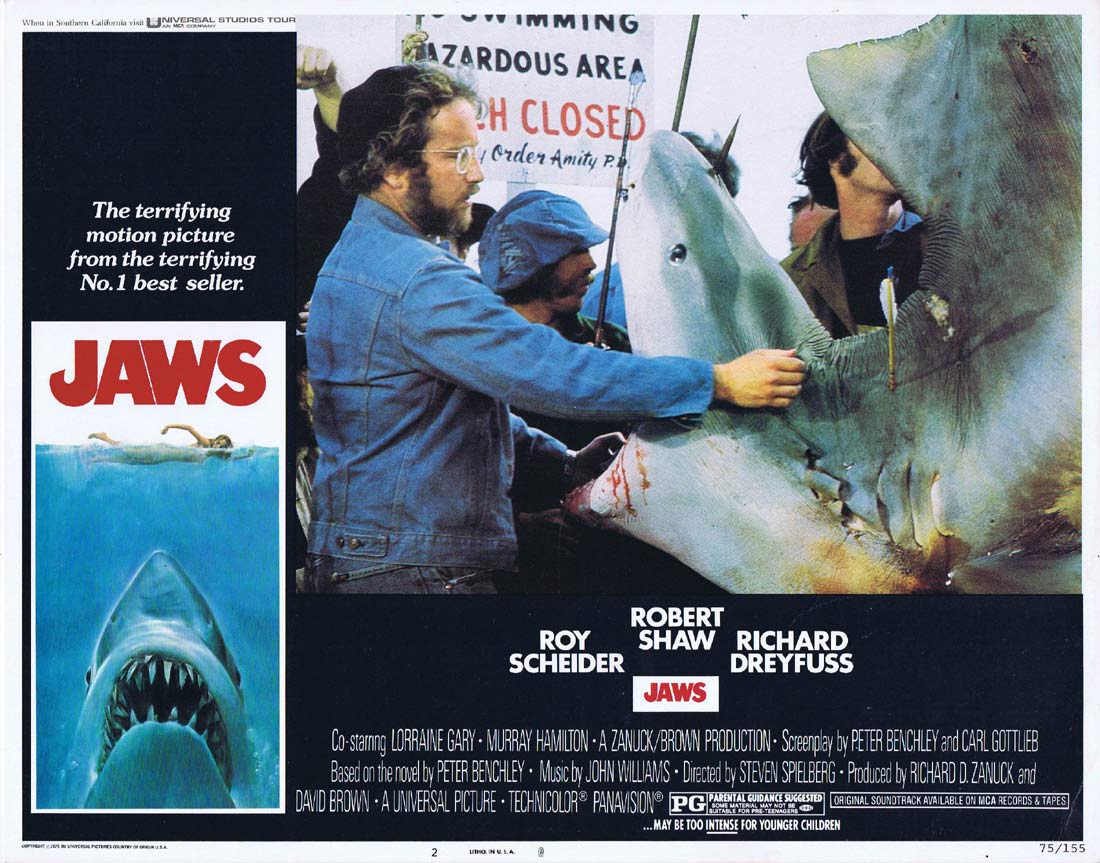 JAWS Original US Lobby Card 2 Roy Scheider Richard Dreyfuss Great White Shark