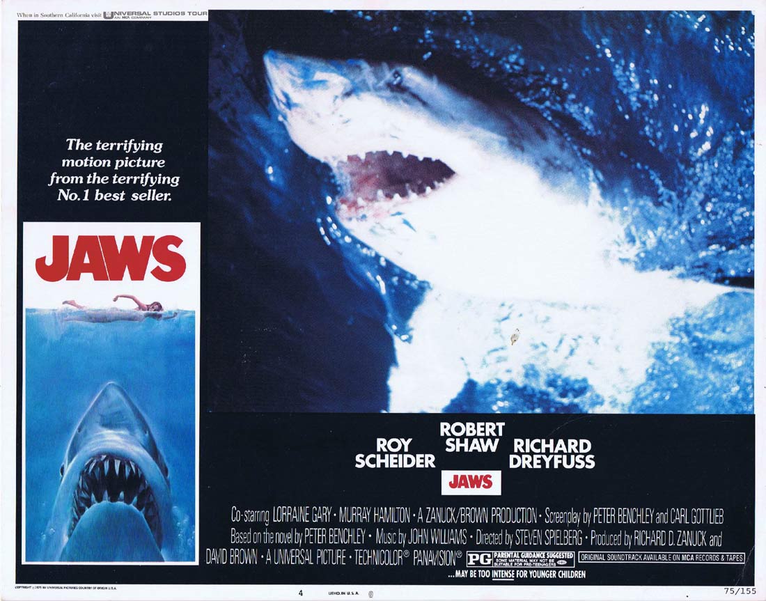 JAWS Original US Lobby Card 4 Roy Scheider Richard Dreyfuss Great White Shark