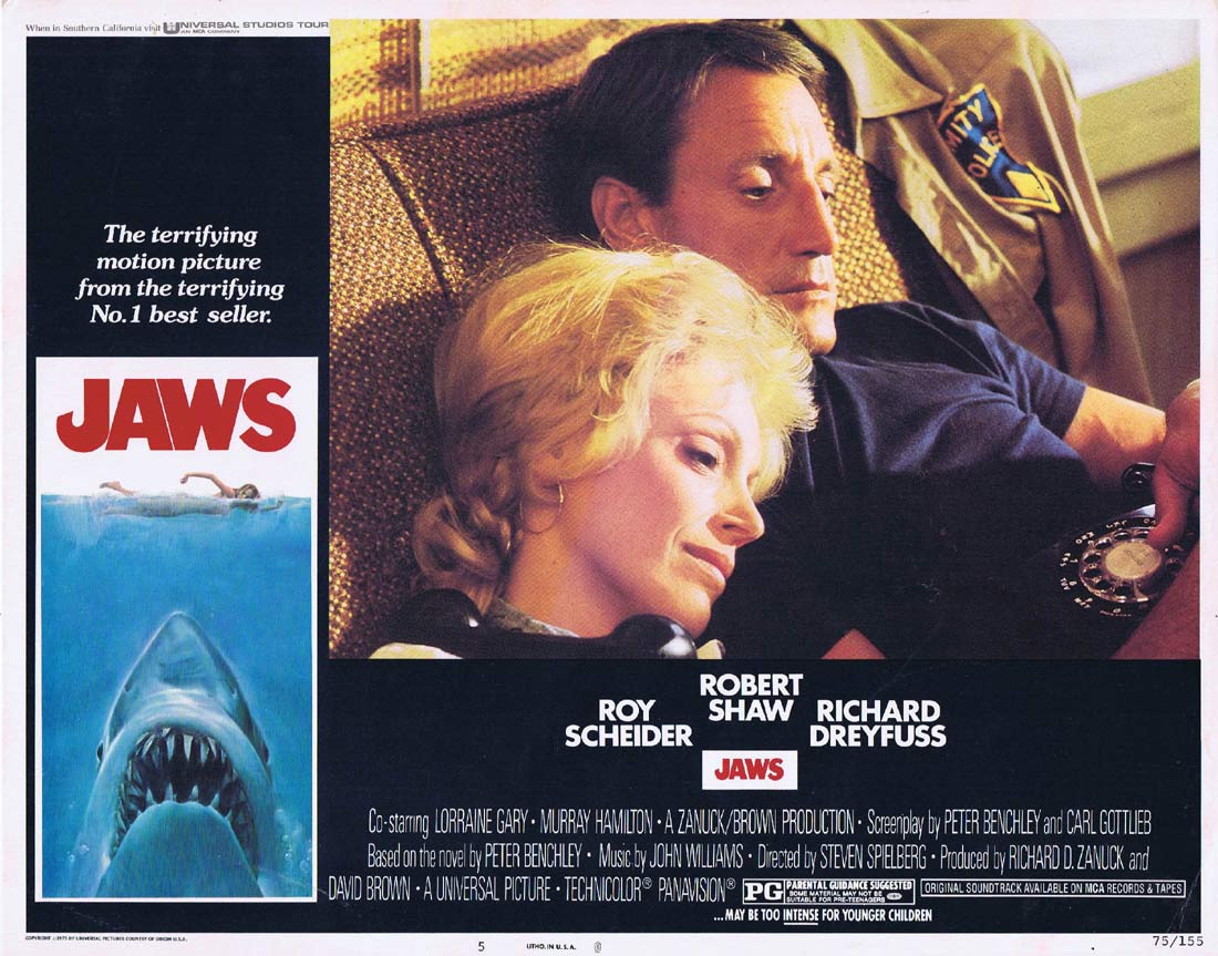JAWS Original US Lobby Card 5 Roy Scheider Richard Dreyfuss Great White Shark
