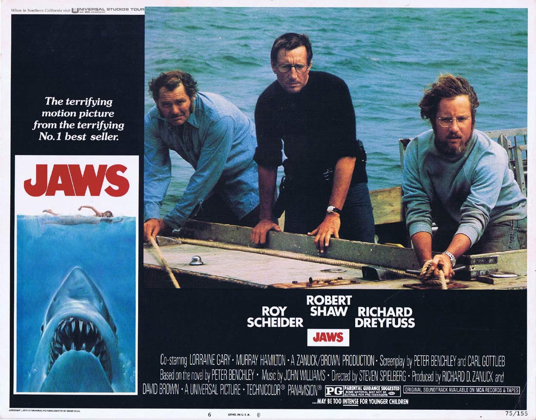 JAWS Original US Lobby Card 6 Roy Scheider Richard Dreyfuss Great White Shark