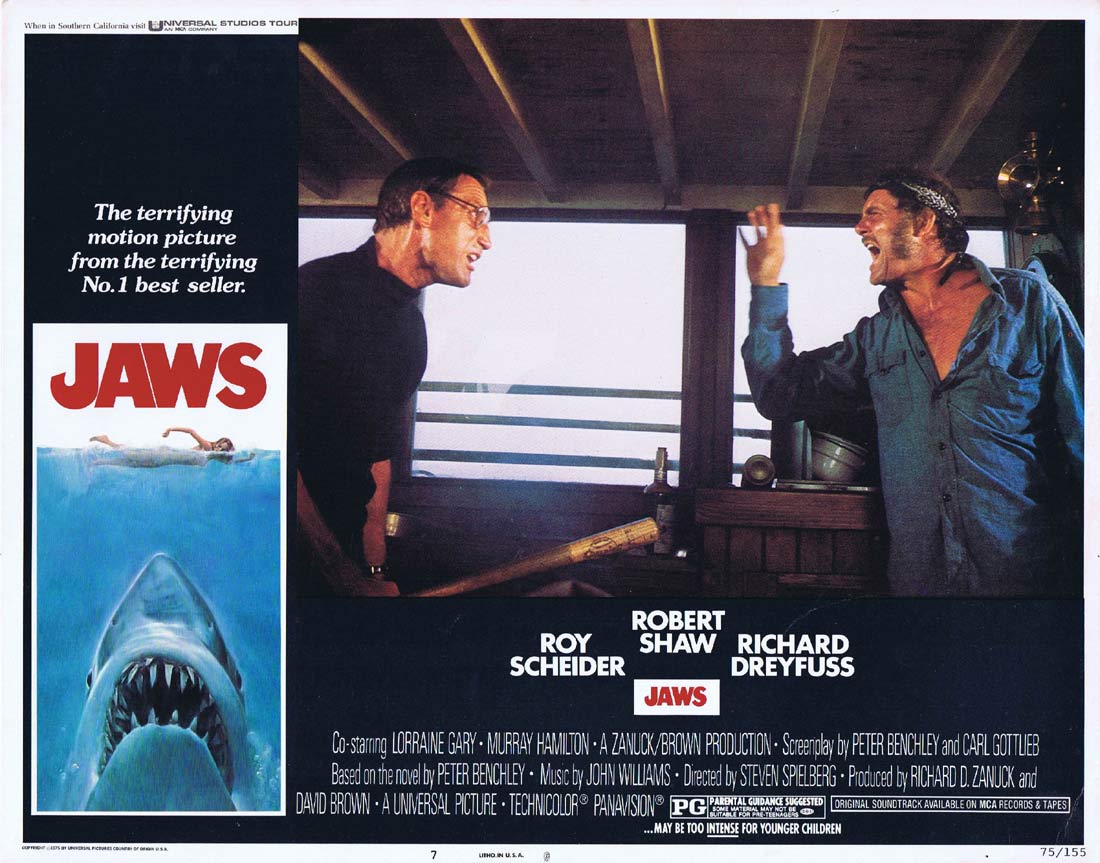 JAWS Original US Lobby Card 7 Roy Scheider Richard Dreyfuss Great White Shark