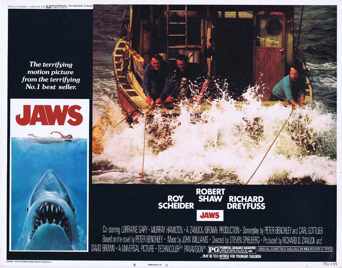 JAWS Original US Lobby Card 8 Roy Scheider Richard Dreyfuss Great White Shark