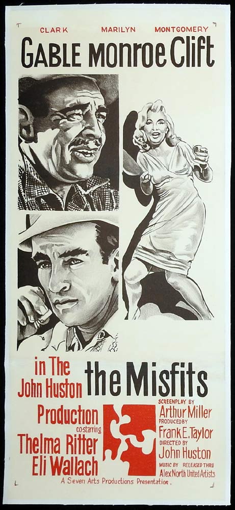 THE MISFITS Linen Backed daybill Movie poster Clark Gable Montgomery Clift Marilyn Monroe