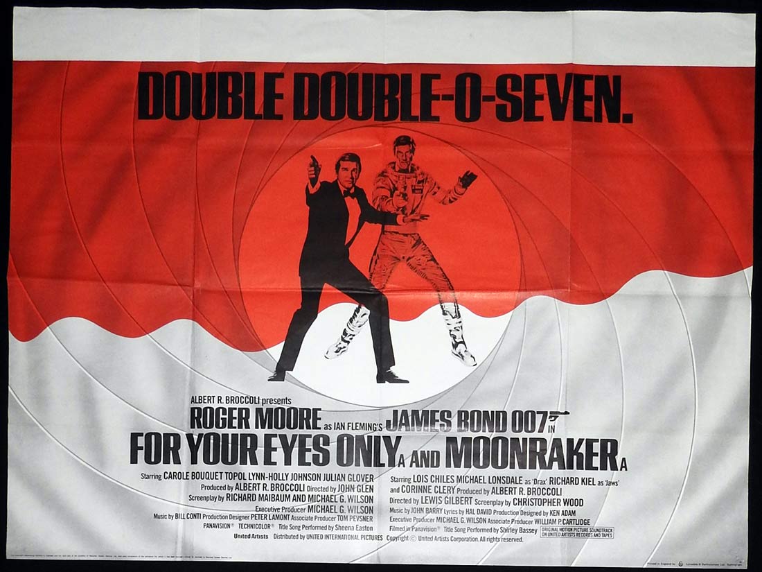 FOR YOUR EYES ONLY MOONRAKER Original British Quad Movie poster Roger Moore James Bond