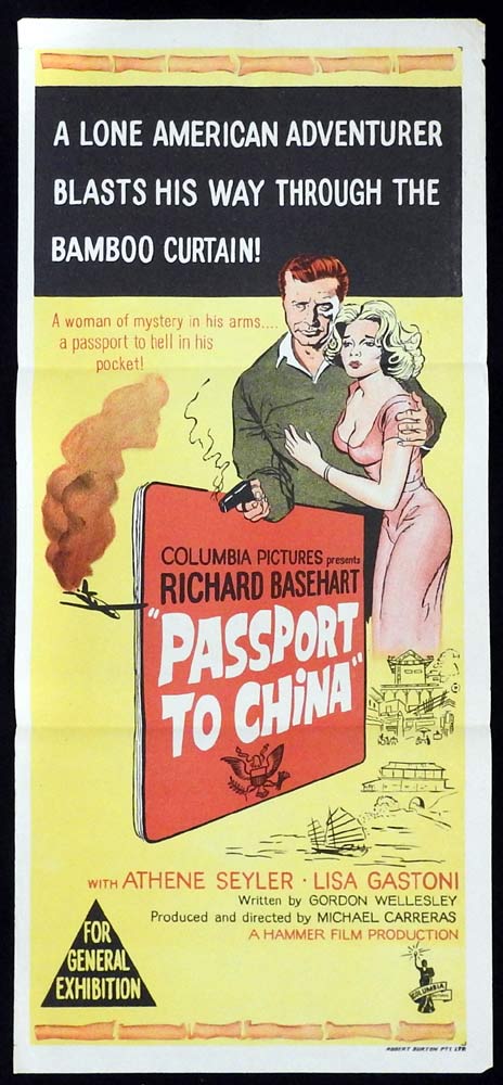 PASSPORT TO CHINA Original Daybill Movie Poster Richard Basehart Hammer Films