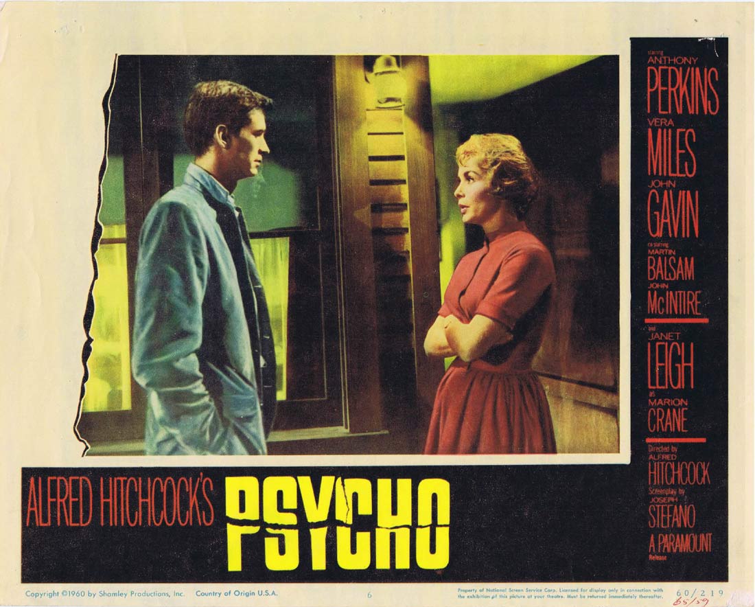 PSYCHO Original US Lobby Card 6 Alfred Hitchcock Anthony Perkins Janet Leigh