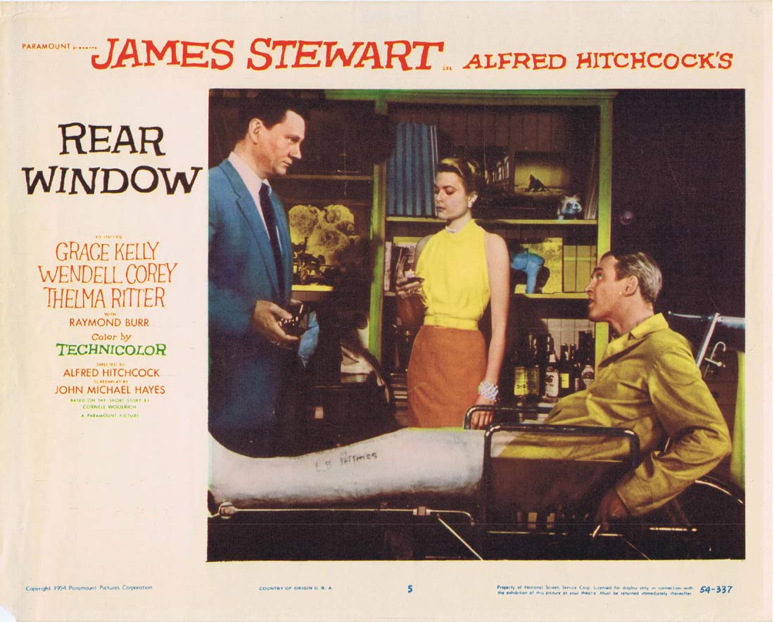 REAR WINDOW Original US Lobby Card 5 Alfred Hitchcock James Stewart Grace Kelly