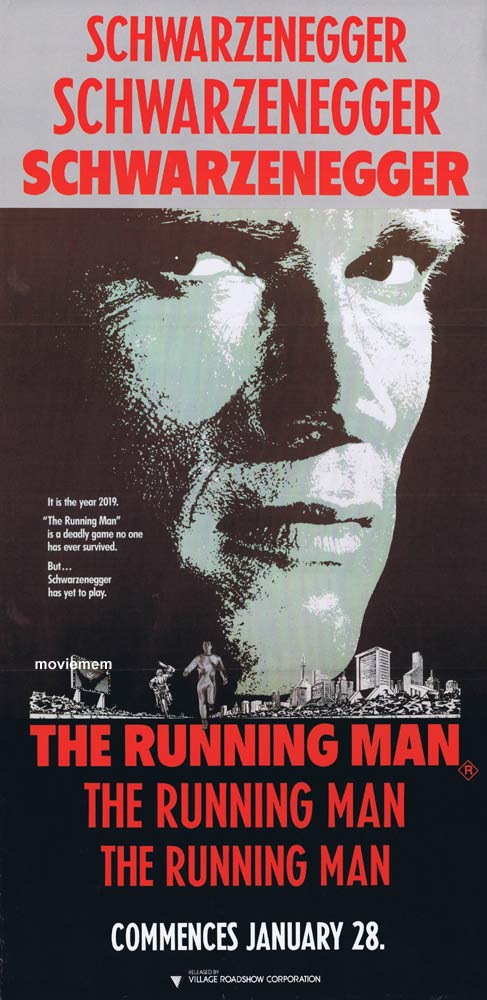 THE RUNNING MAN Original ADVANCE Daybill Movie Poster Arnold Schwarzenegger