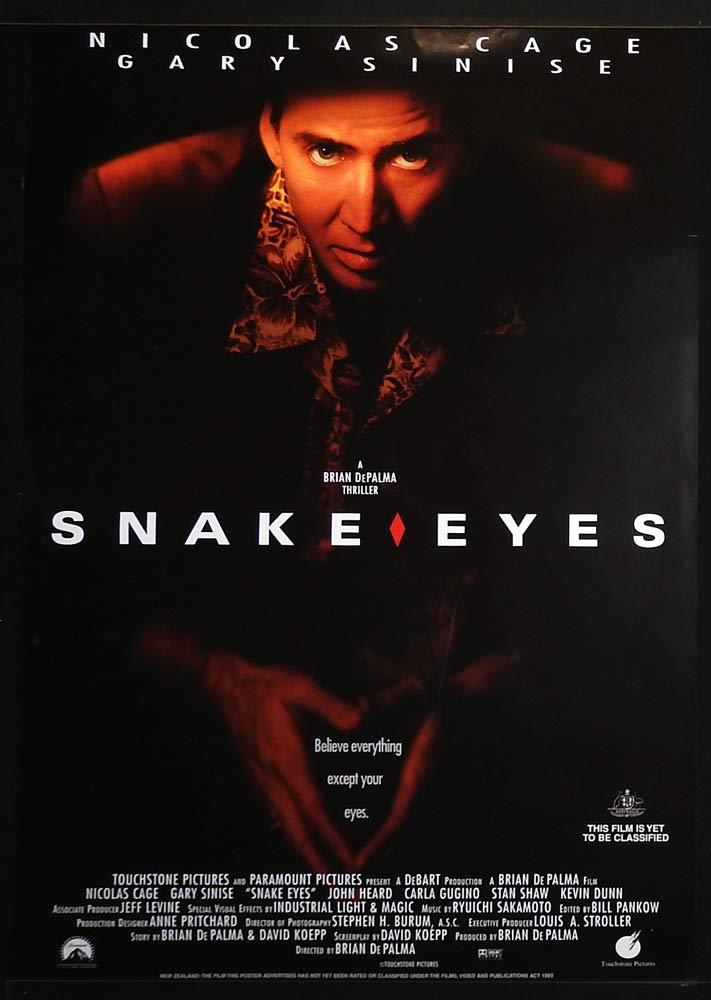SNAKE EYES Original One Sheet Movie Poster Nicolas Cage Gary Sinise Brian De Palma