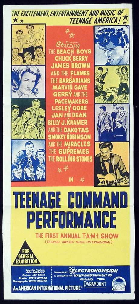 TEENAGE COMMAND PERFORMANCE Original Daybill Movie Poster The Beach Boys Rolling Stones