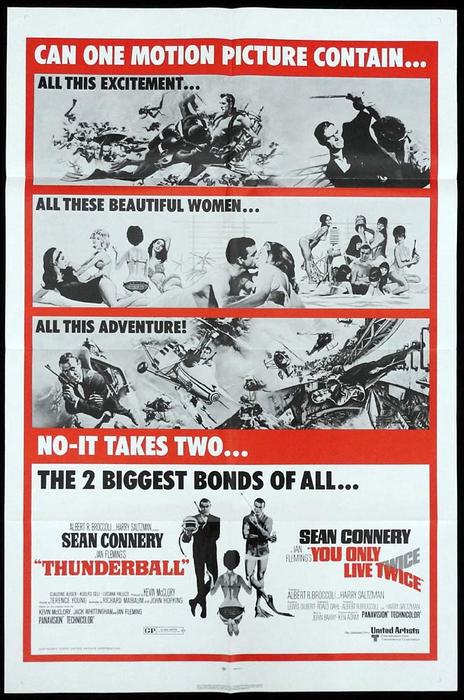 THUNDERBALL YOU ONLY LIVE TWICE Original US One Sheet Movie poster Sean Connery James Bond