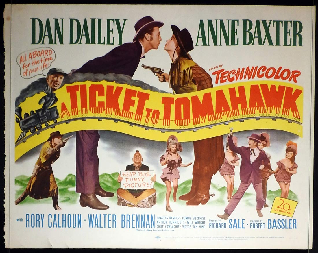 A TICKET TO TOMAHAWK Rare US Half Sheet Movie poster Dan Dailey Marilyn Monroe