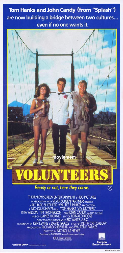 VOLUNTEERS Original Daybill Movie Poster Tom Hanks John Candy