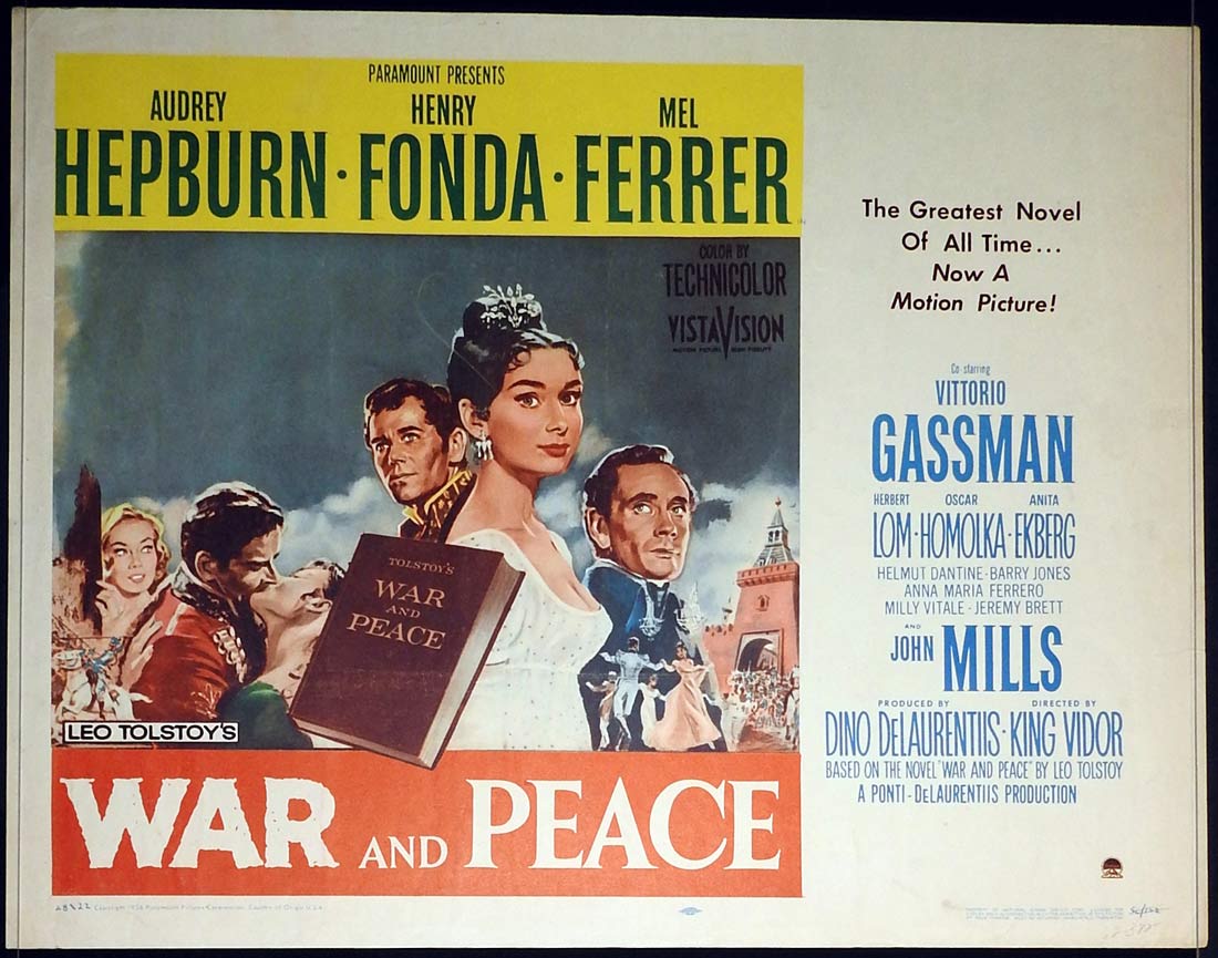 WAR AND PEACE Rare US Half Sheet Movie poster Henry Fonda Audrey Hepburn