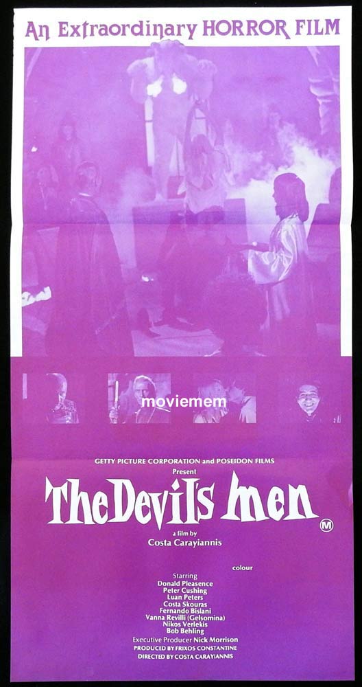 THE DEVIL’S MEN Land of the Minotaur Original daybill Movie Poster Peter Cushing Horror RARE