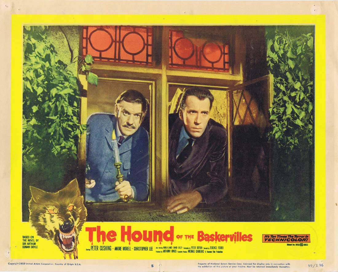 THE HOUND OF THE BASKERVILLES Original Lobby Card 5 Hammer Horror Peter Cushing Christopher Lee