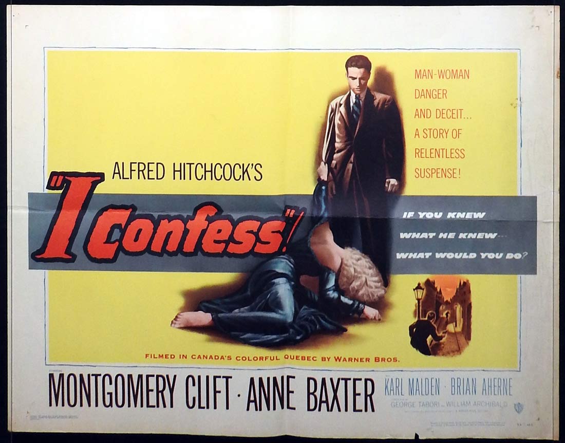 I CONFESS Rare US Half Sheet Movie poster ALFRED HITCHCOCK Montgomery Clift