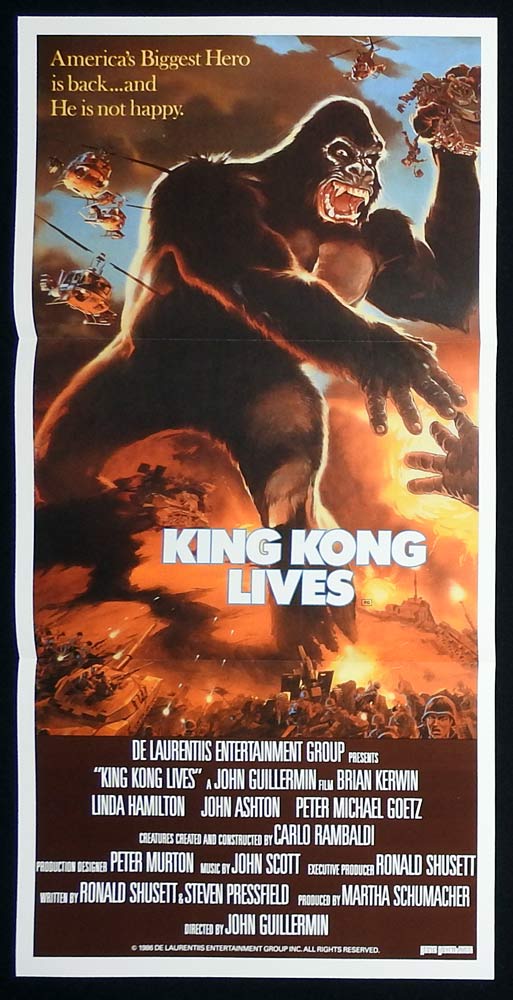 KING KONG LIVES Original daybill Movie Poster Brian Kerwin Linda Hamilton