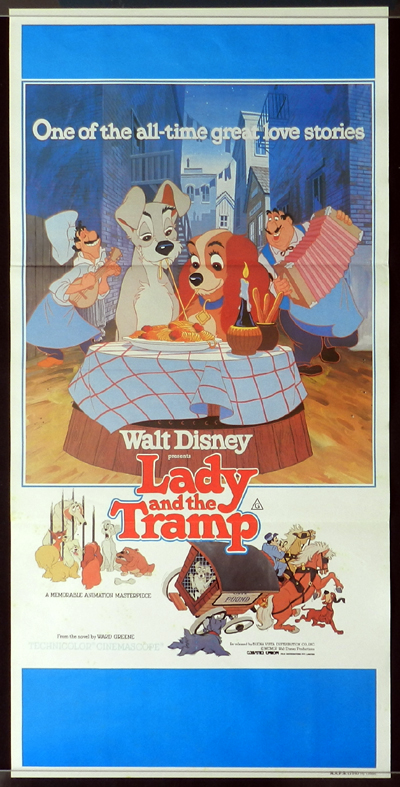 LADY AND THE TRAMP Original 1980sr Daybill Movie Poster Peggy Lee Disney Classic