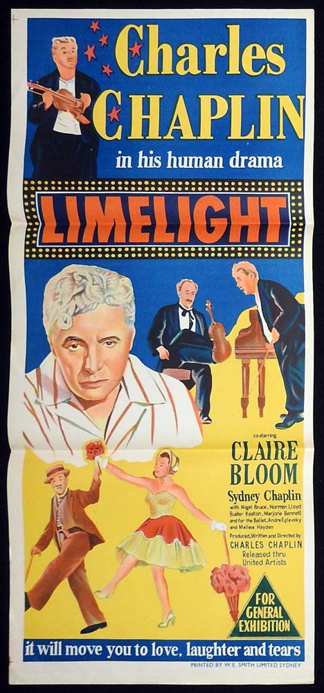 LIMELIGHT Original Daybill Movie Poster Charlie Chaplin Claire Bloom Buster Keaton