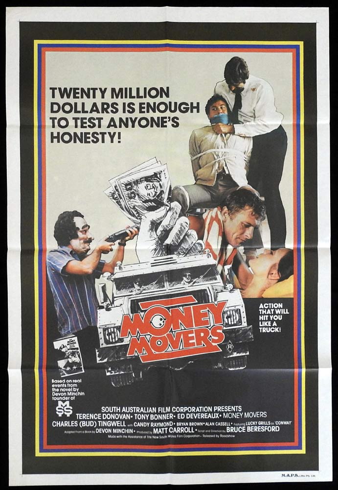 THE MONEY MOVERS Original One Sheet Movie Poster Terence Donovan Tony Bonner Australian Film