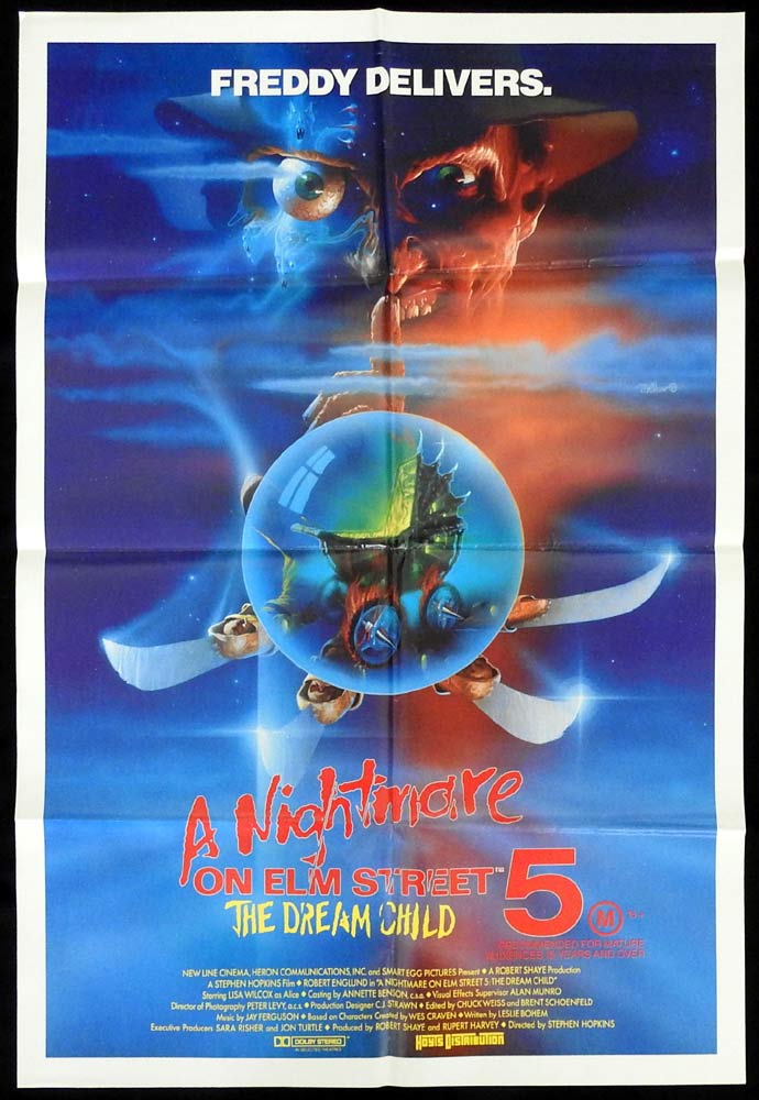 A NIGHTMARE ON ELM ST 5 Original One Sheet Movie Poster Freddy Krueger Horror Slasher