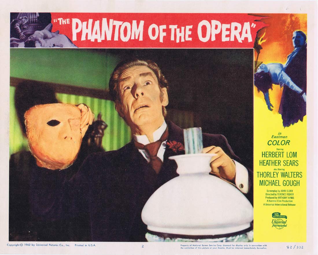 THE PHANTOM OF THE OPERA Original Lobby Card 2 Hammer Horror Herbert Lom