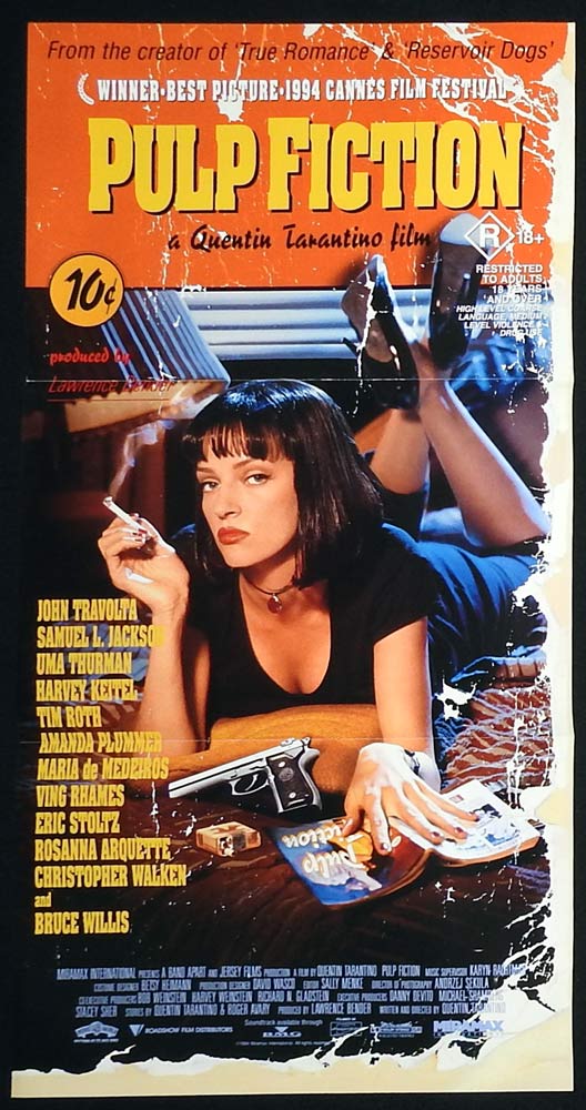 PULP FICTION Original Daybill Movie Poster Quentin Tarantino John Travolta Bruce Willis