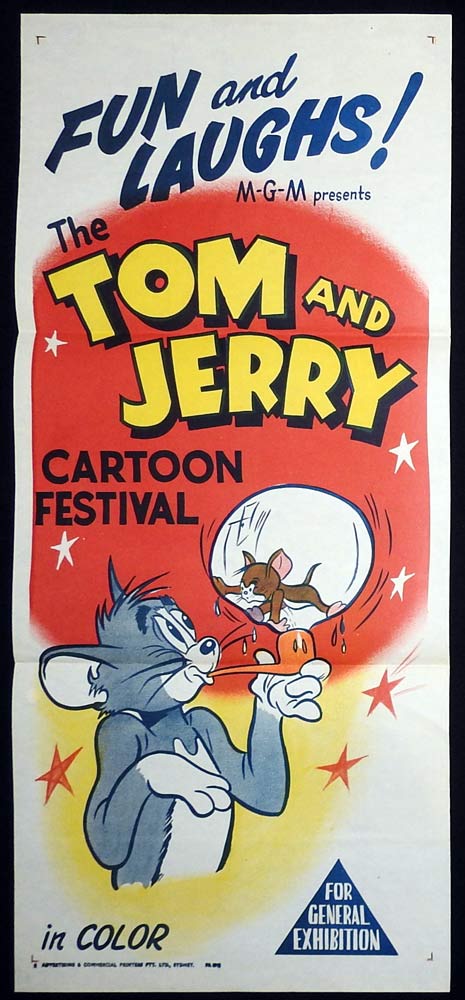 TOM AND JERRY CARTOON FESTIVAL Original 1950s Daybill Movie Poster Hanna Barbera