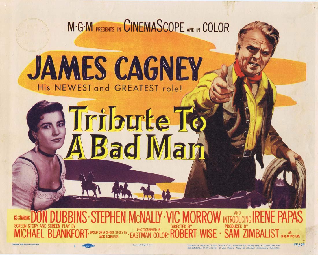 TRIBUTE TO A BAD MAN Original Title Lobby Card Robert Wise James Cagney