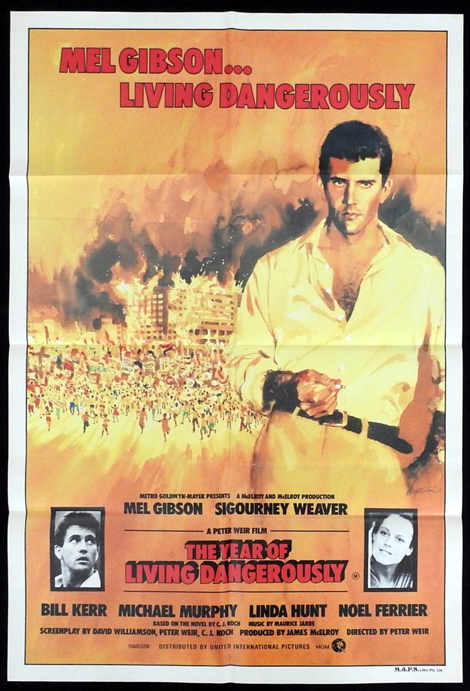 THE YEAR OF LIVING DANGEROUSLY Original One Sheet Movie Poster Mel Gibson Sigourney Weaver Australian Film