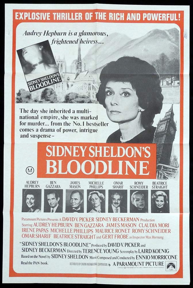 BLOODLINE Original One Sheet Movie Poster Michael Caine Audrey Hepburn Ben Gazzara Sidney Sheldon