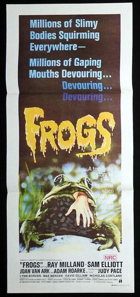 FROGS Original Daybill Movie poster Ray Milland Sam Elliott Classic Horror Image