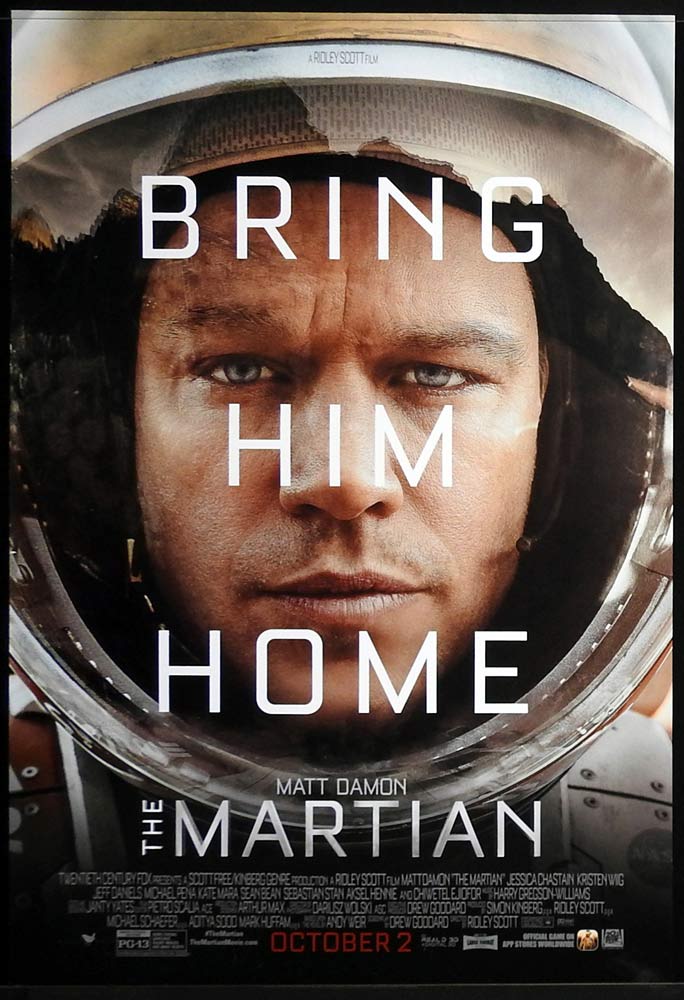 THE MARTIAN Original One Sheet Movie poster Matt Damon Jessica Chastain