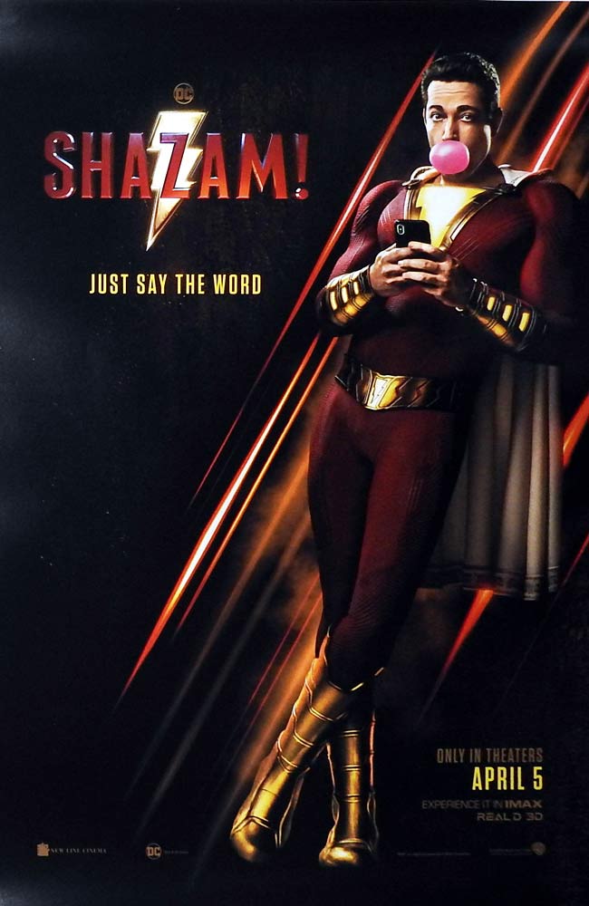 SHAZAM Original US ADV One Sheet Movie poster Zachary Levi Mark Strong Asher Angel Superhero