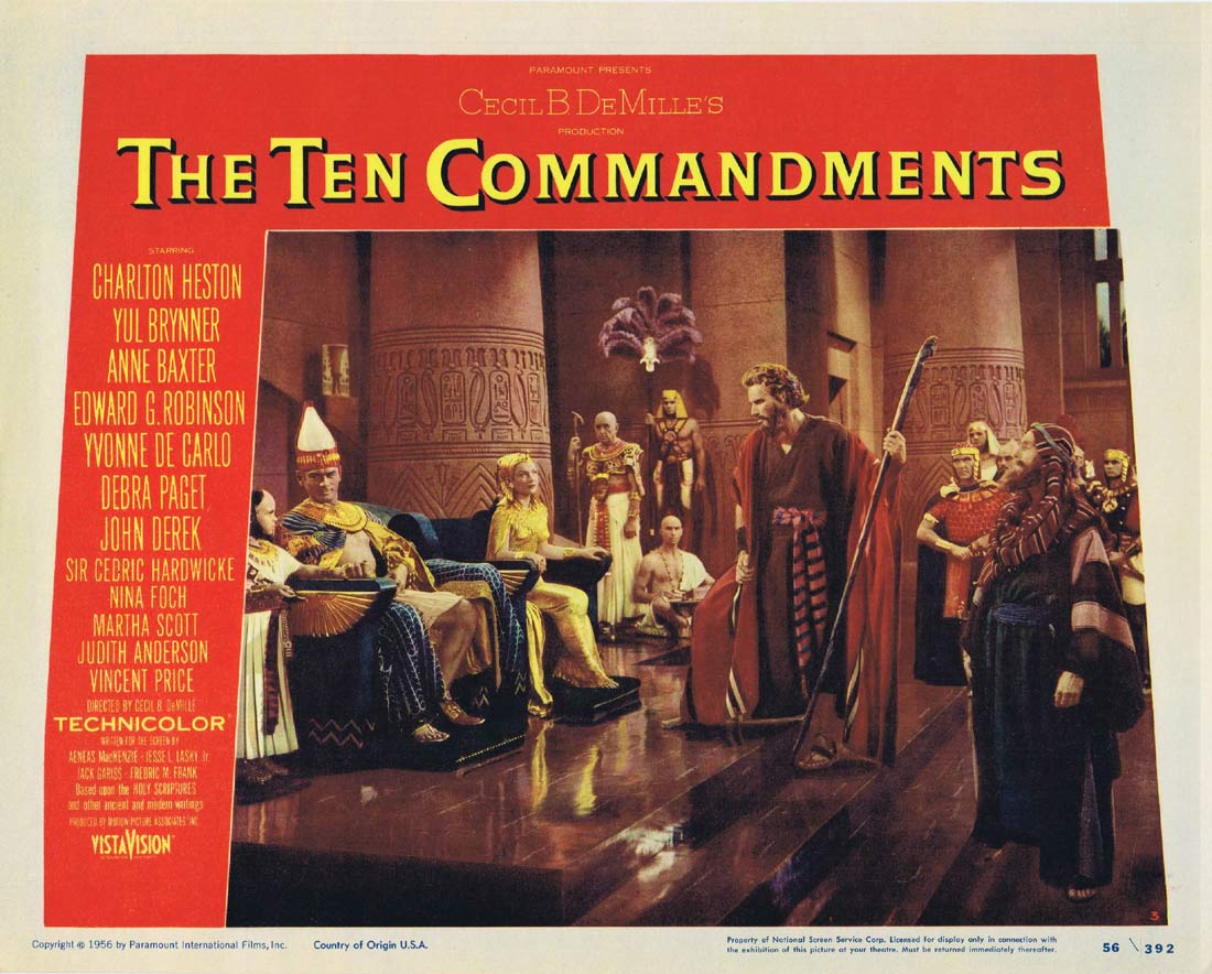 THE TEN COMMANDMENTS Original 1956 Lobby Card 3 Cecil B. DeMille Charlton Heston