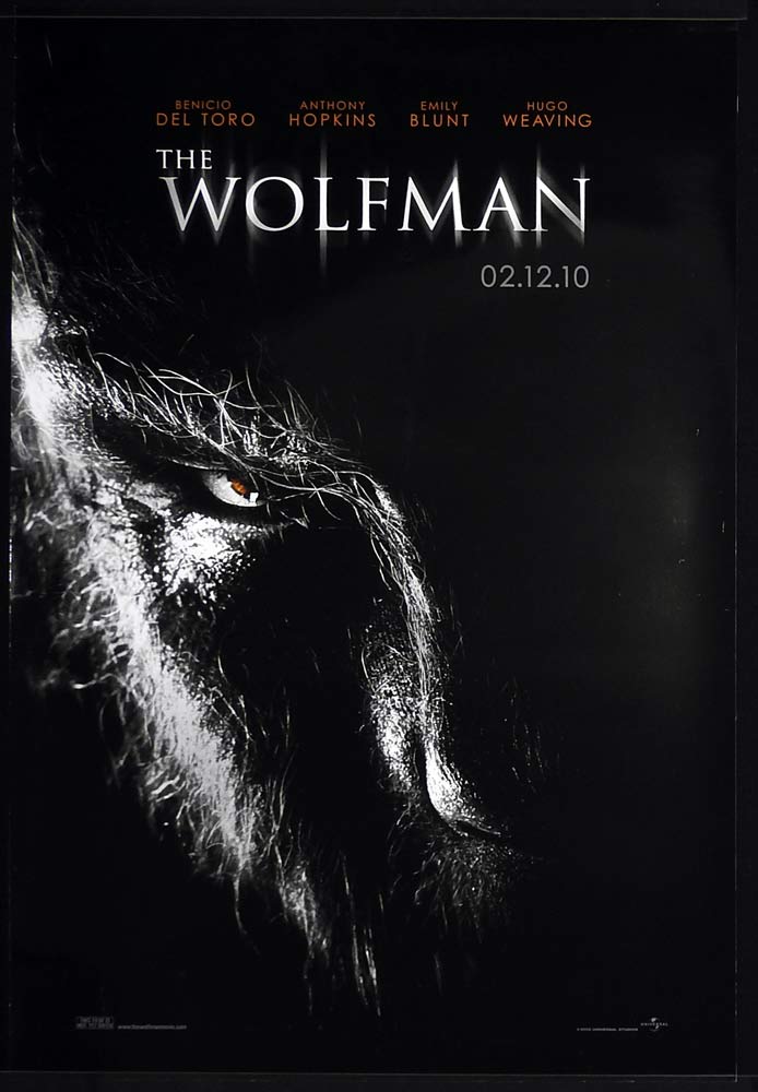 THE WOLFMAN Original US One Sheet Movie poster Benicio del Toro Anthony Hopkins Emily Blunt