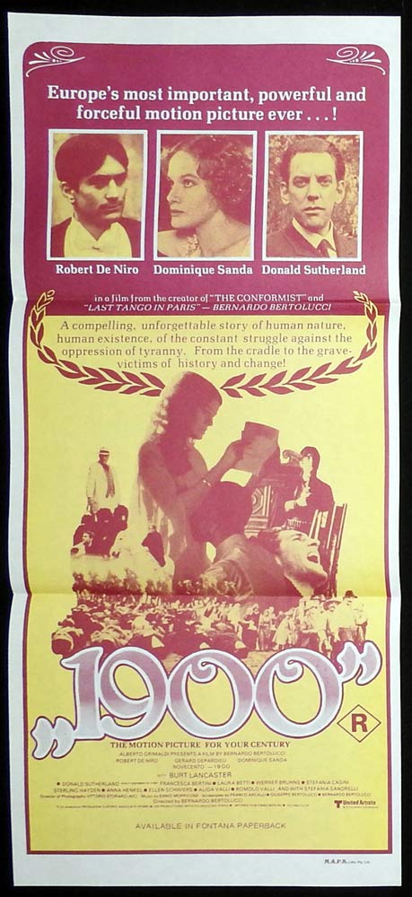 1900 Original Daybill Movie poster Robert De Niro Gérard Depardieu Bernardo Bertolucci