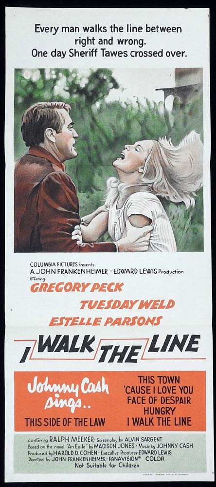 I WALK THE LINE Original Daybill Movie Poster Gregory Peck Tuesday Weld Johnny Cash
