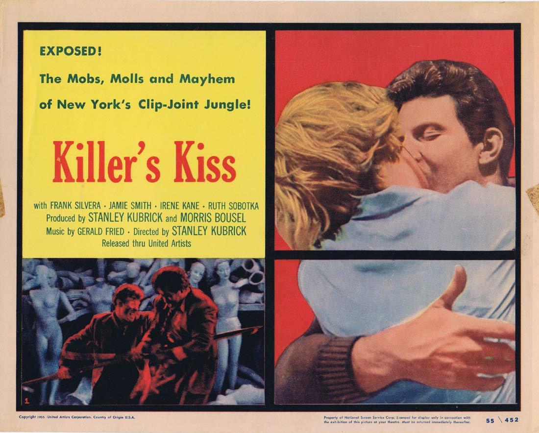 KILLER’S KISS Original US Title Lobby Card Frank Silvera Stanley Kubrick Film Noir Classic