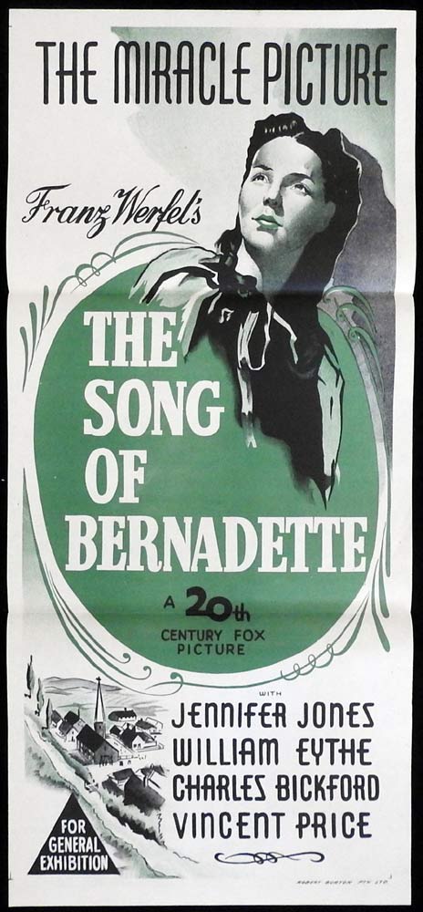 THE SONG OF BERNADETTE Original 1958r Daybill Movie Poster Jennifer Jones Vincent Price