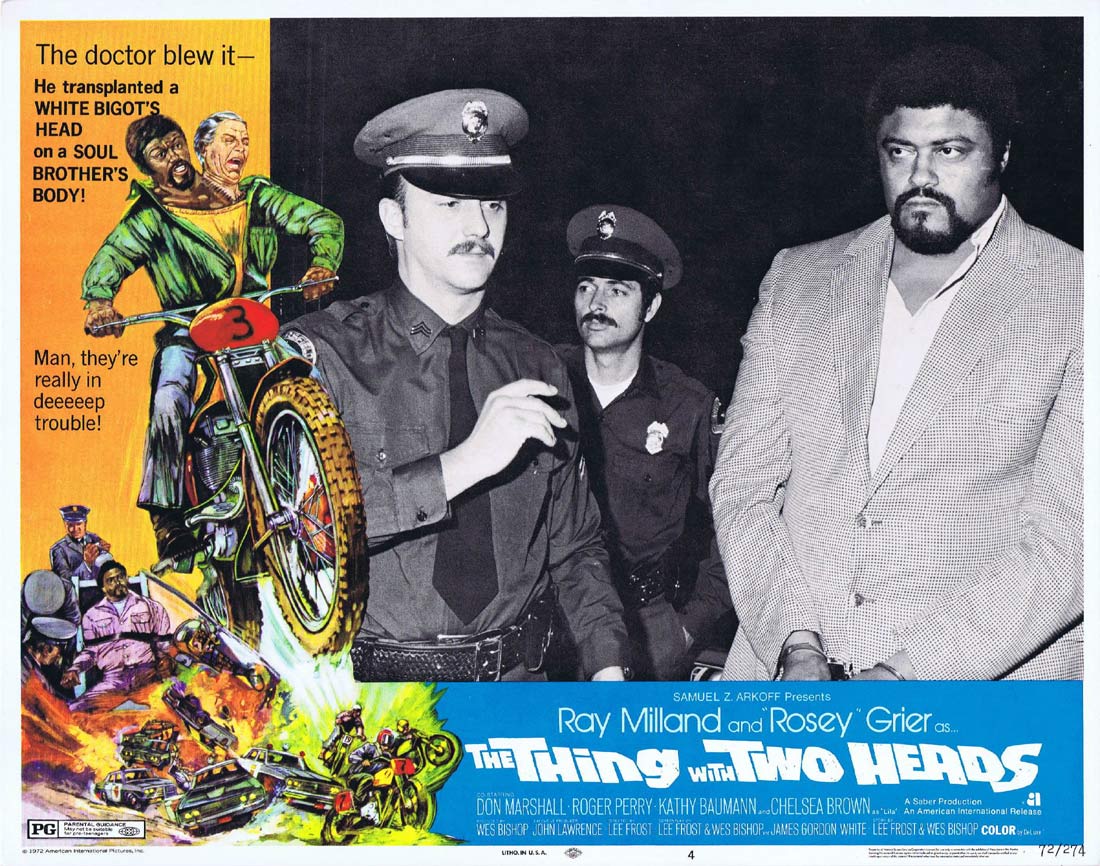 THE THING WITH TWO HEADS Original US Lobby Card 4 Ray Milland Rosey Grier Horror