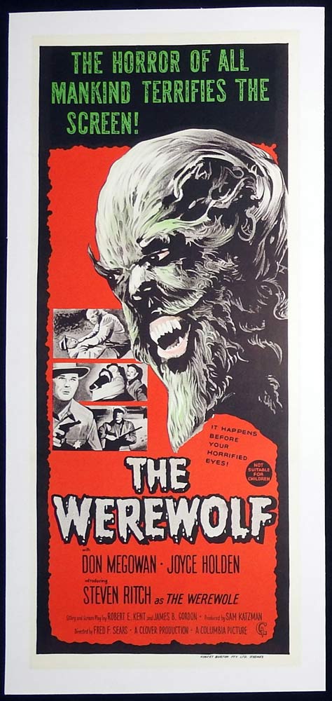 THE WEREWOLF Original LINEN BACKED Daybill Movie Poster Don Megowan Horror Sci Fi