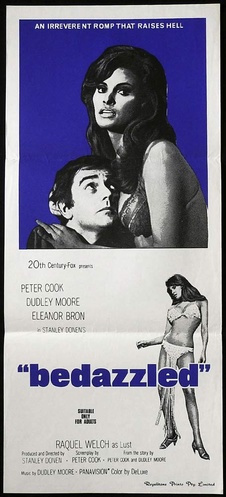 BEDAZZLED Original Daybill Movie Poster Peter Cook Dudley Moore Raquel Welch