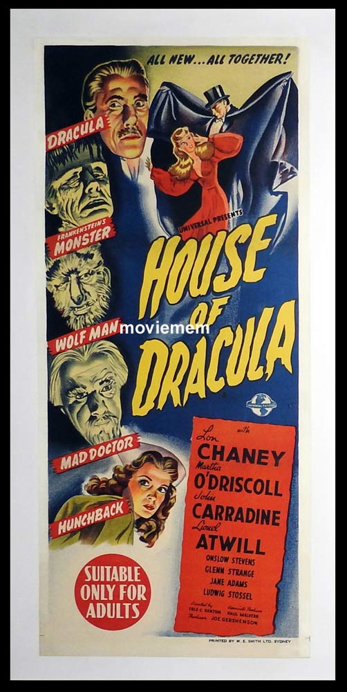 HOUSE OF DRACULA Original UNIVERSAL HORROR Daybill Movie Poster Lon Chaney