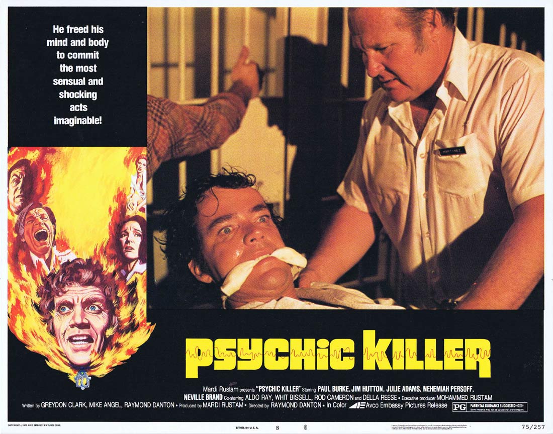 PSYCHIC KILLER Original Lobby Card 2 Paul Burke Jim Hutton Julie Adams Horror Slasher