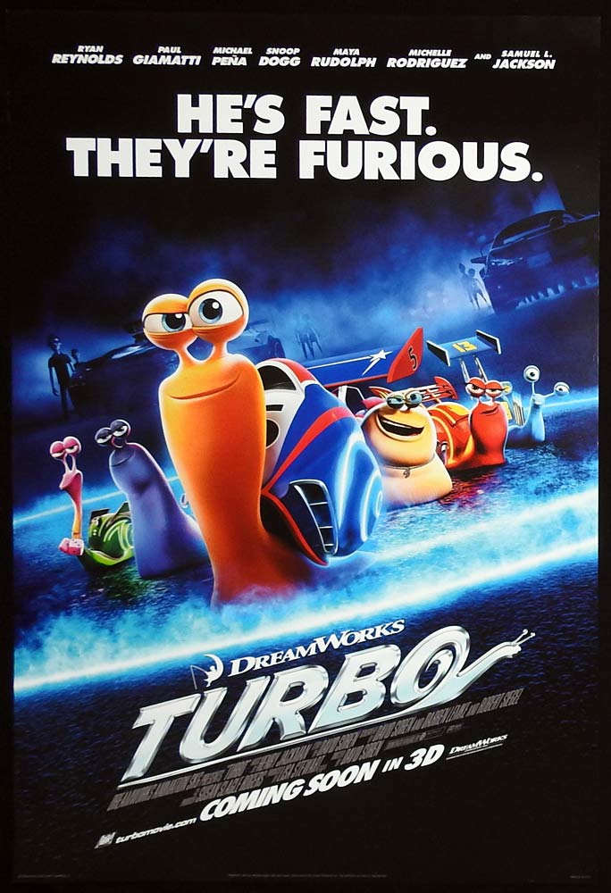 TURBO Original TEASER DS US One Sheet Movie Poster Ryan Reynolds Paul Giamatti