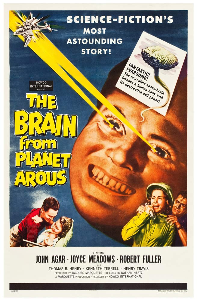THE BRAIN FROM PLANET AROUS Original LINEN BACKED One sheet Movie Poster Sci Fi Classic