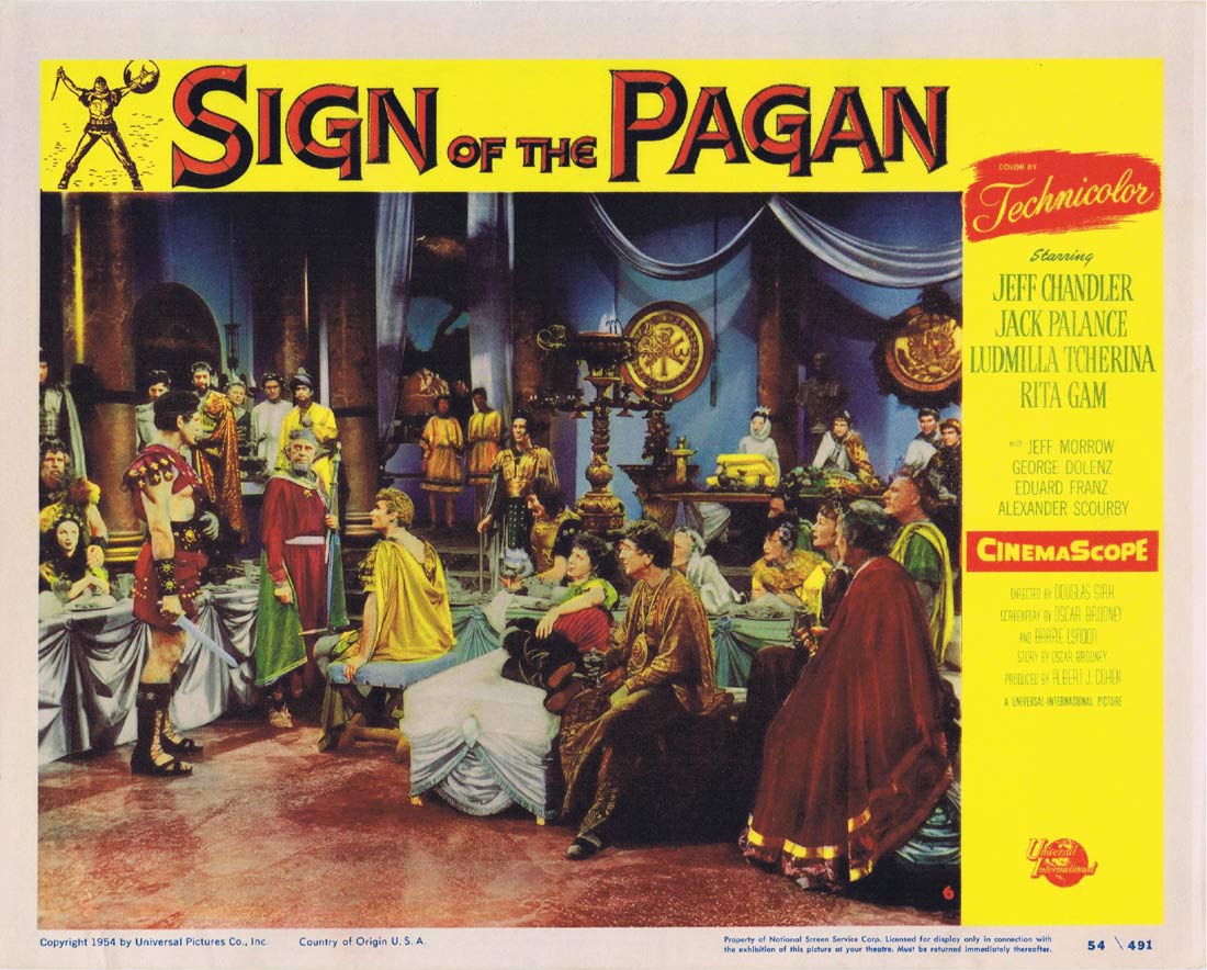 SIGN OF THE PAGAN Original Lobby Card 6 Jeff Chandler Jack Palance