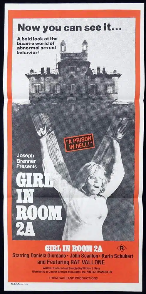 THEGIRL IN ROOM 2A Original Daybill Movie Poster Raf Vallone Giallo Horror